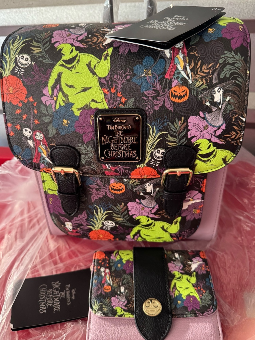 Loungefly NBC lavender flap bag and wallet set.
